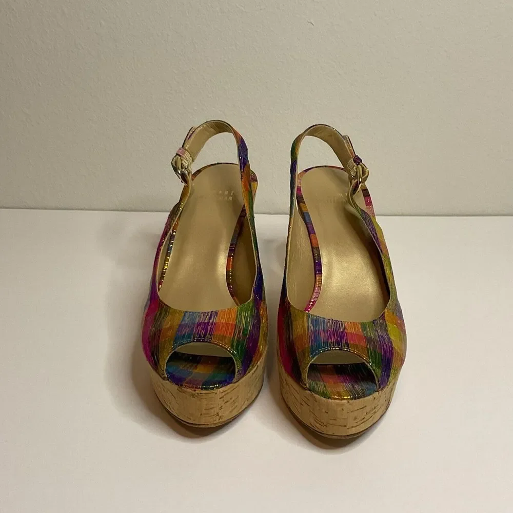 Stuart Weitzman Jean Winsel Tinsel Slingback Espadrille Wedge Sandals Sz‎ 7.5M - Picture 2 of 9